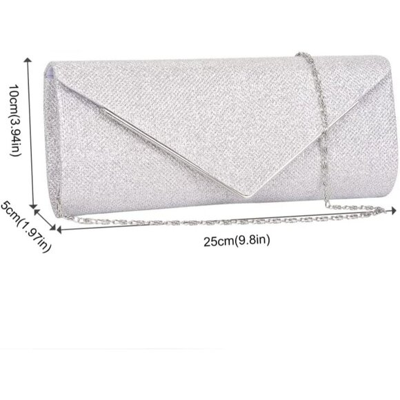 🆕Women Silver Clutch Purses Sparkling Envelope Evening Bag Detachable Chain - Picture 8 of 8